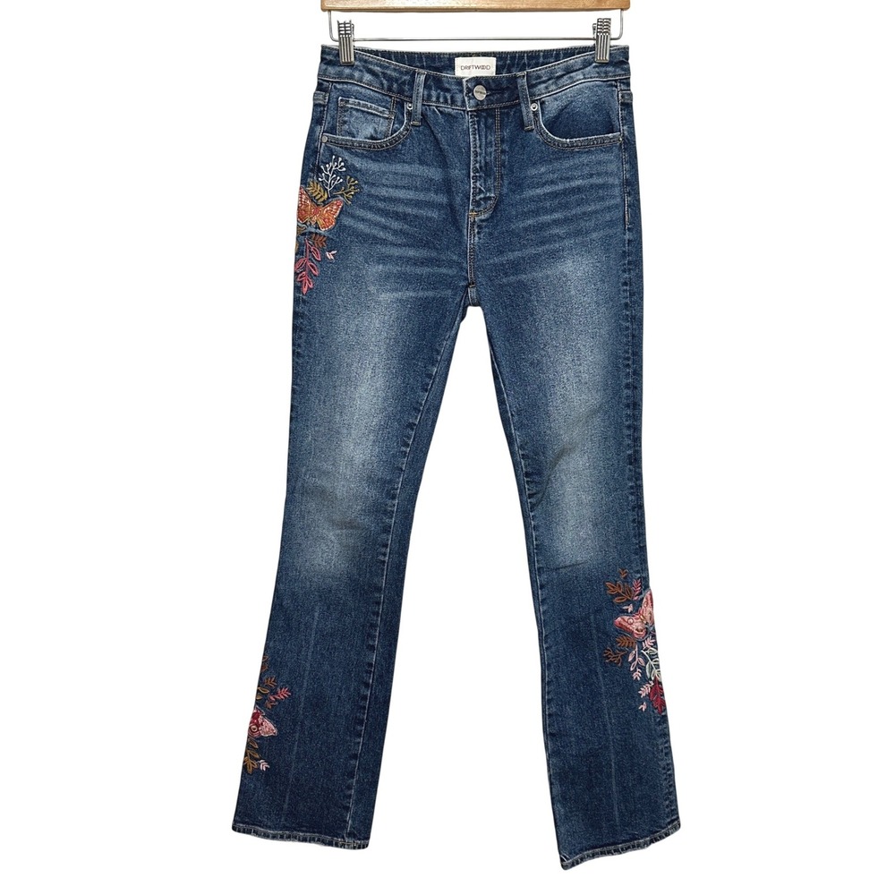 Driftwood Kelly Bootcut Embroidered Butterfly Jeans Women 26x32 Blue Boho Floral